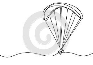 Continuous line drawing of sky parachute sport game. Adventure and adrenaline maker theme concept photo