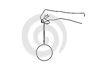 Continuous line drawing of snowman christmas ball decoration. One line art concept of pine tree decoration for merry