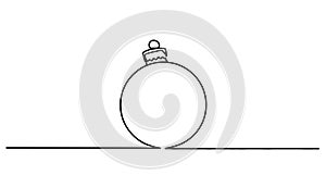 Continuous line drawing of snowman christmas ball decoration. One line art concept of pine tree decoration for merry