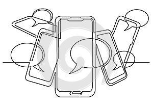 Continuous line drawing of social media on mobile phones