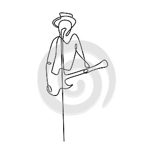 continuous line drawing of someone playing guitar