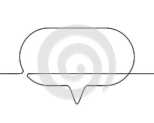 Continuous line drawing of speech bubble, Black and white vector minimalistic linear illustration