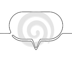 Continuous line drawing of speech bubble, Black and white vector minimalistic linear illustration