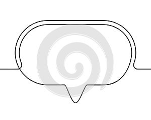 Continuous line drawing of speech bubble, Black and white vector minimalistic linear illustration