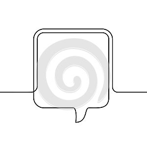 Continuous line drawing of square speech bubble, Black and white vector minimalistic linear illustration