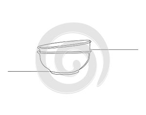 Continuous Line Drawing Of Stack Of Bowls. One Line Of Bowls. Bowls Continuous Line Art. Editable Outline