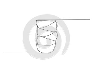 Continuous Line Drawing Of Stack Of Bowls. One Line Of Bowls. Bowls Continuous Line Art. Editable Outline