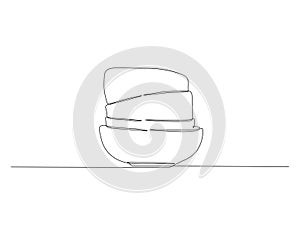 Continuous Line Drawing Of Stack Of Bowls. One Line Of Bowls. Bowls Continuous Line Art. Editable Outline