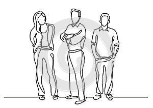 Continuous line drawing of standing team members