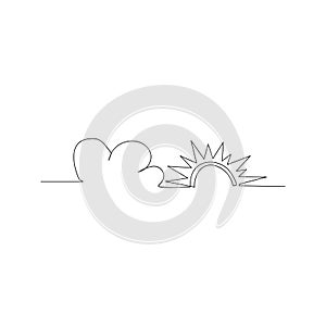 continuous line drawing of sun and cloud. isolated sketch drawing of sun and cloud line concept. outline thin stroke vector