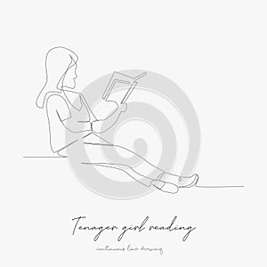 Continuous line drawing. tenager girl reading book. simple vector illustration. tenager girl reading book concept hand drawing