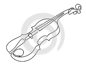 Continuous line drawing of three-quarter violin vector. Musical instrument