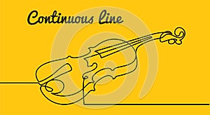 Continuous line drawing of three-quarter violin vector. Musical instrument