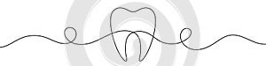 Continuous line drawing of tooth. Single line tooth icon.