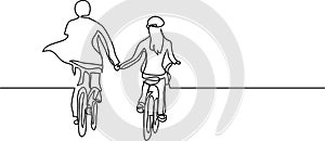Continuous line drawing of two cyclists