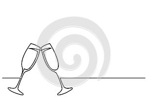 Continuous line drawing of two glasses of wine