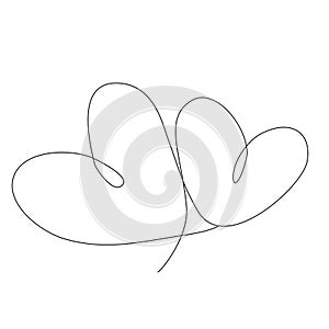 Continuous Line Drawing  two hearts, love theme. Trendy one line draw design vector illustration