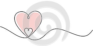 Continuous line drawing two hearts. Minimalism love symbol. one line draw vector illustration. Good for valentine greeting card photo