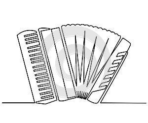Continuous Line Drawing of Vector classic accordion. Vintage musical instrument harmonica. Music symbol, simple vector