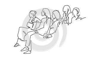Continuous Line Drawing of Vector illustration character of audience in the conference hall
