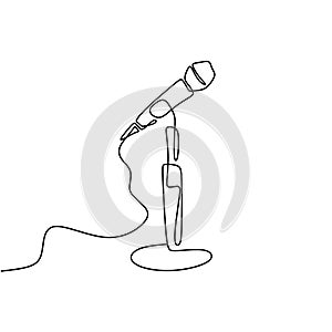 Continuous line drawing of vector wired microphone icon thin line for web and mobile. Broadcast or podcast one line for web and