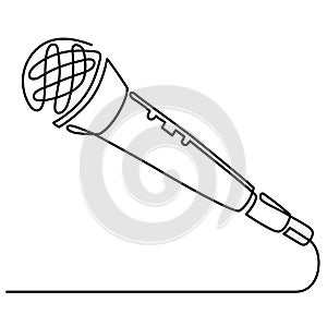 Continuous Line Drawing of Vector wired microphone icon thin line for web and mobile, modern minimalistic linear design