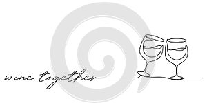 continuous line drawing of wine glasses cheers vector illustration