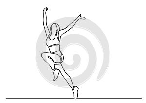 Continuous line drawing of woman athlete winning