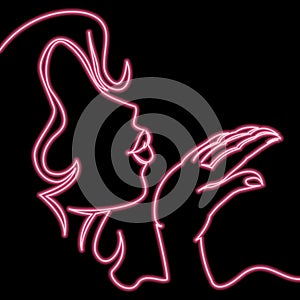 Continuous line drawing Woman blowing a kiss neon