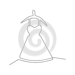 Continuous line drawing of woman dress on hanger. isolated sketch drawing of woman dress on hanger line concept. outline thin