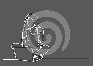 Continuous line drawing of woman with laptop