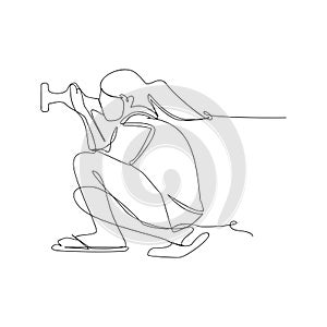 continuous line drawing of woman photograper. isolated sketch drawing of woman photograper line concept. outline thin stroke photo