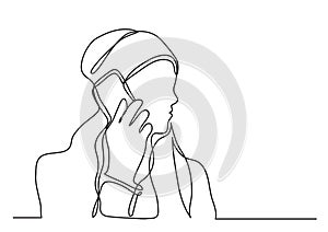 Continuous line drawing of woman talking on cell phone