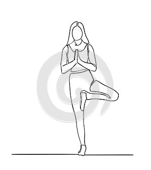 Continuous line drawing of women fitness yoga concept vector health illustration. one continuous drawn line of yoga drawn from the