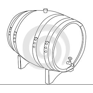 Continuous line drawing wooden oak beer barrel with a tap icon vector illustration concept