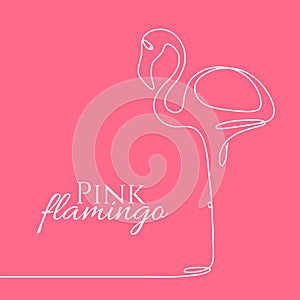 Continuous line flamingo staying on one leg. Abstract modern decoration, logo. Vector illustration. One line drawing of bird form.