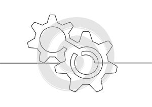 Continuous line gears .Engineering drawing.Technical drawing of gears .Rotating mechanism of round parts .Machine technology.Vecto