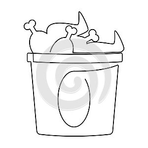 Continuous line. Hand drawn Fried Chicken Bucket isolated on a white. Fast food menu, poster or label. Vector illustration