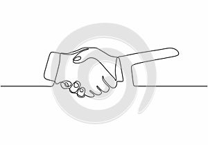 Continuous line hand shake vector. Minimalism art single hand drawn business metaphor of meeting, agreement, and partnership