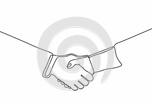 Continuous line hand shake vector. Minimalism art single hand drawn business metaphor of meeting, agreement, and partnership