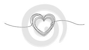 Continuous line heart drawing. Doodle one line love symbol, hand drawn scribble art, abstract heart shape sketch. Vector design