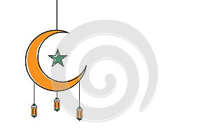 Continuous Line Islamic Background design template for ramadan, eid alfitr, isra miraj, and islamic new year with Lantern, moon