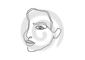 Continuous line minimalism of girl face abstract design unique style of minimalistic art on white background