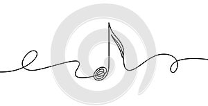 Continuous line music note. Musical symbol in one linear minimalist style. Trendy abstract wave of melody. Vector