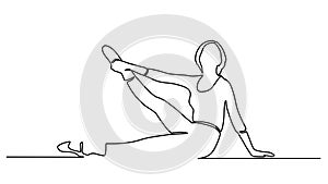 Continuous line one drawing of beautiful women fitness yoga exercise health concept vector illustration. One continuous