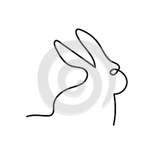 Continuous line rabbit icon. Simple silhoulette bunny symbol. Sign hare vector