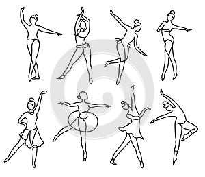 Continuous line sketch drawing of ballet dancer different positions