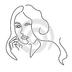 Continuous lines sketch portrait of a woman and abstract drawing