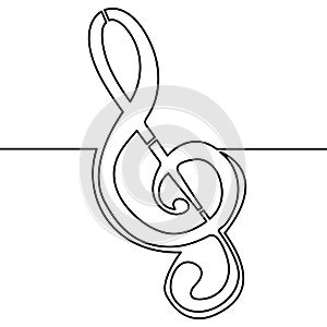 Continuous line treble clef vector music concept