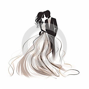 Continuous Line Wedding Drawing On White Background